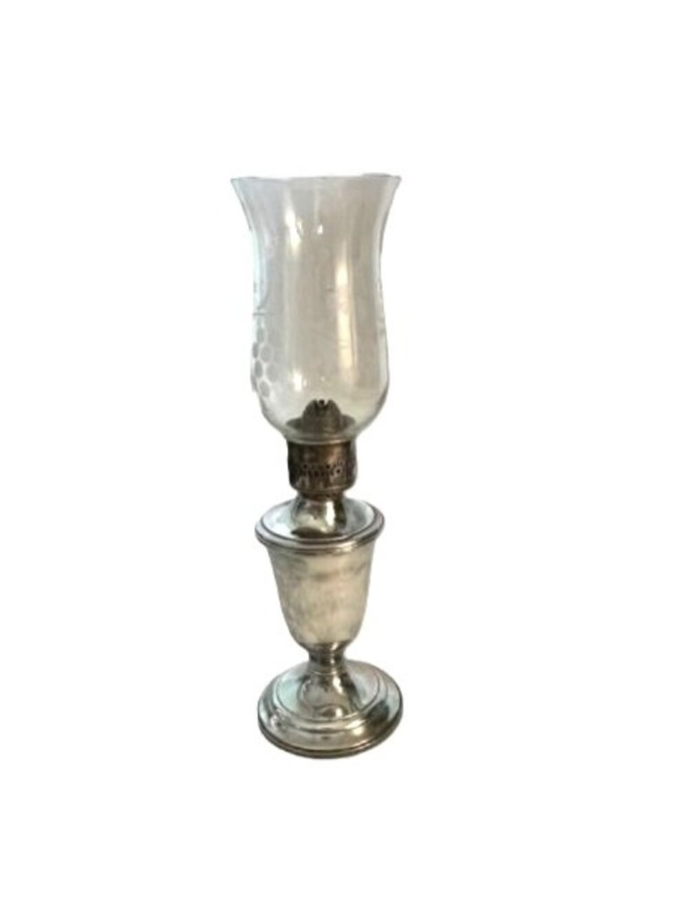 Vintage Gorham Silver Plate Oil Lamp w/ Etched Glass Chimney 13.5" Stamped YO490